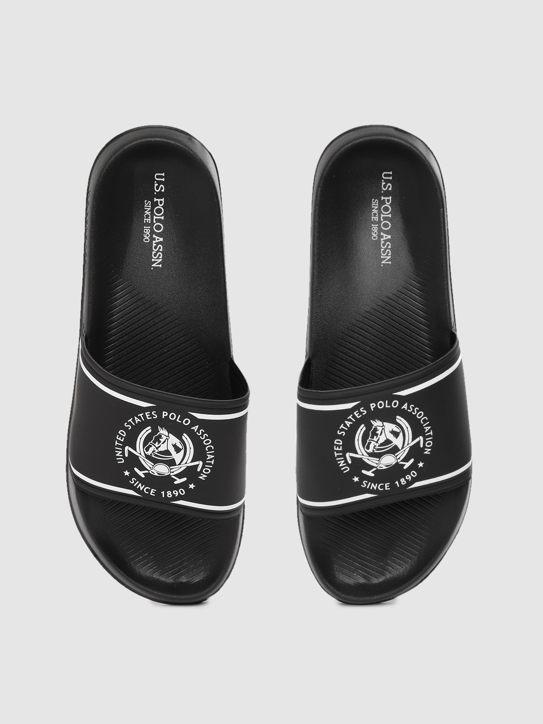 

U.S. Polo Assn. Men Black & White Brand Logo Print Sliders
