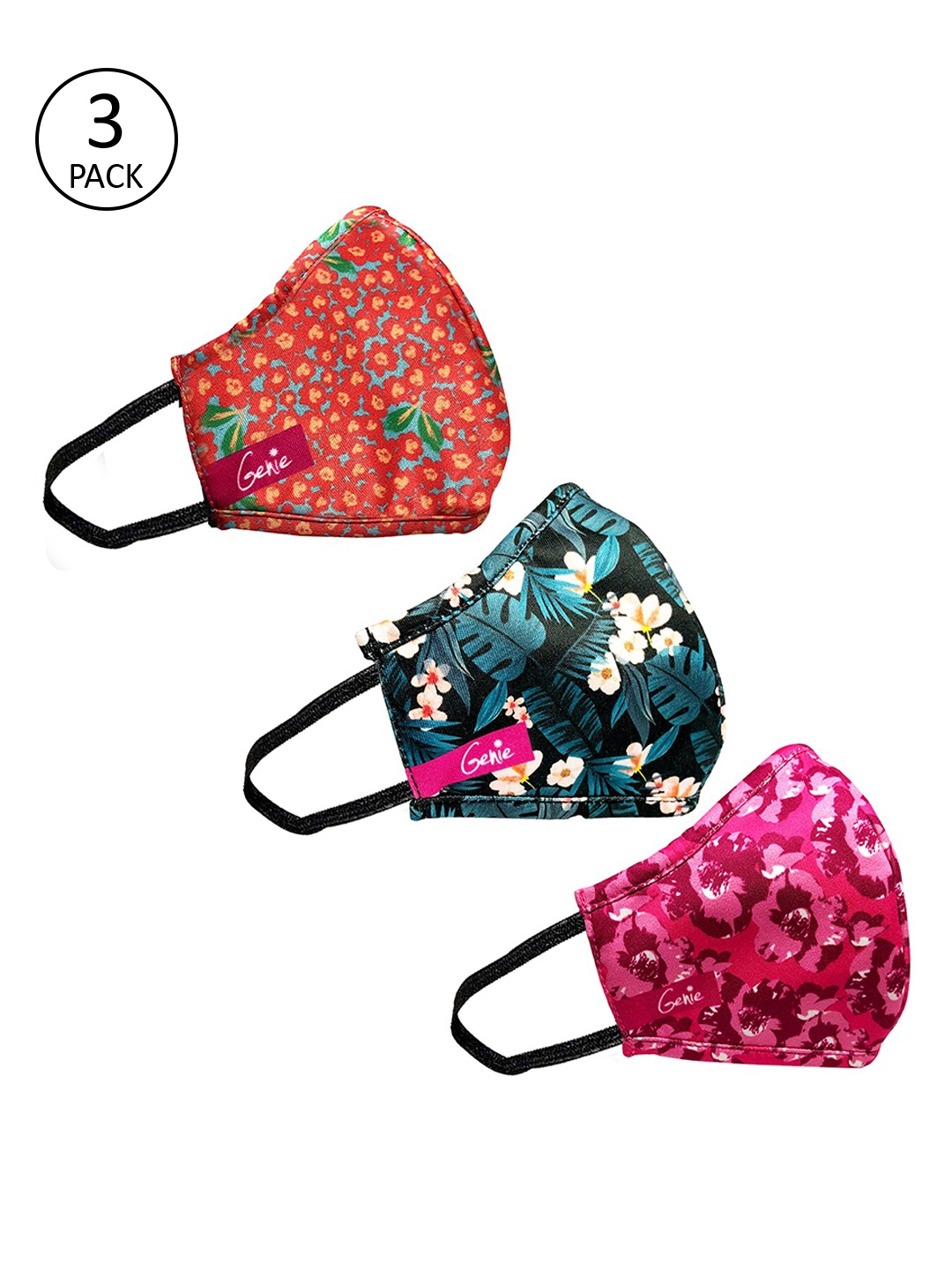 

Genie CARE PRO Women Pack of 3 Reusable 6Ply Protective Outdoor Face Masks, Black