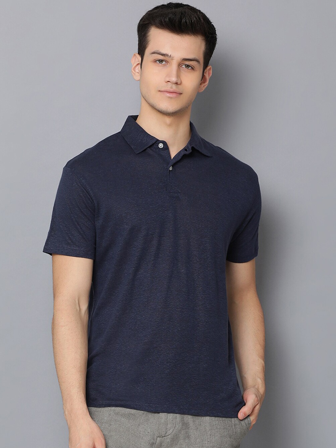 

Bruun & Stengade Men Navy Blue Solid Polo Collar T-shirt