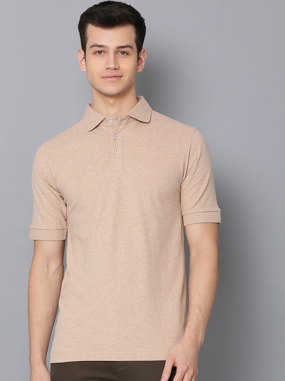 

Bruun & Stengade Men Beige Solid Polo Collar T-shirt
