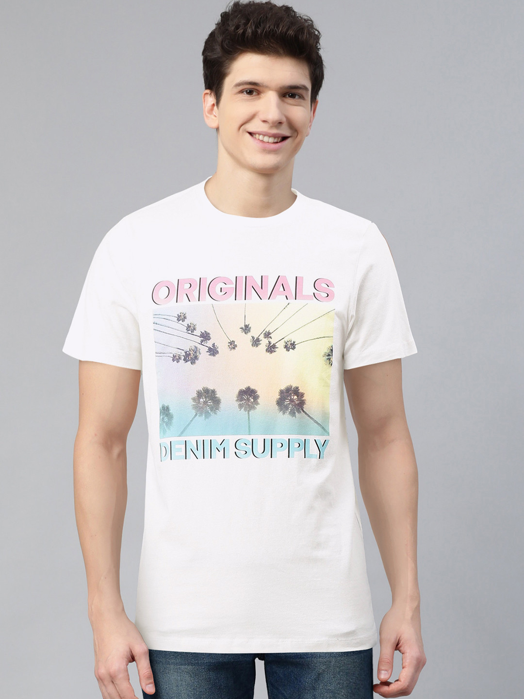 

Jack Jones Men White Pure Cotton Printed Round Neck Pure Cotton T-shirt