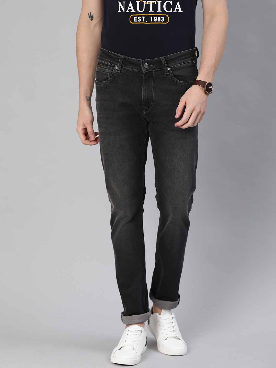 

Nautica Men Black Slim Fit Mid-Rise Clean Look Stretchable Jeans