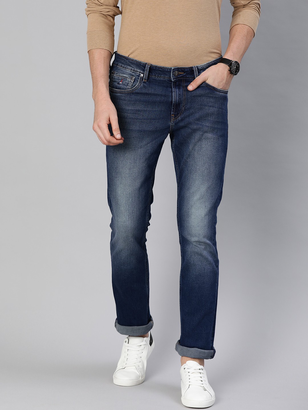 

Nautica Men Navy Blue Straight Fit Mid-Rise Clean Look Stretchable Jeans