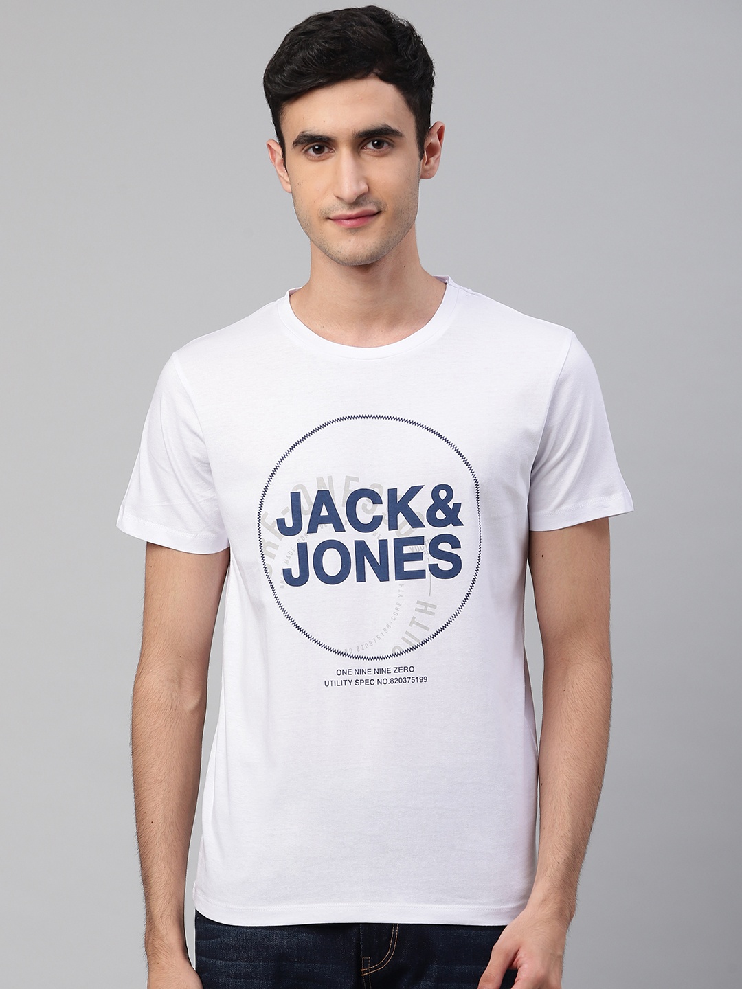 

Jack & Jones Men White Brand Logo Print Round Neck T-shirt