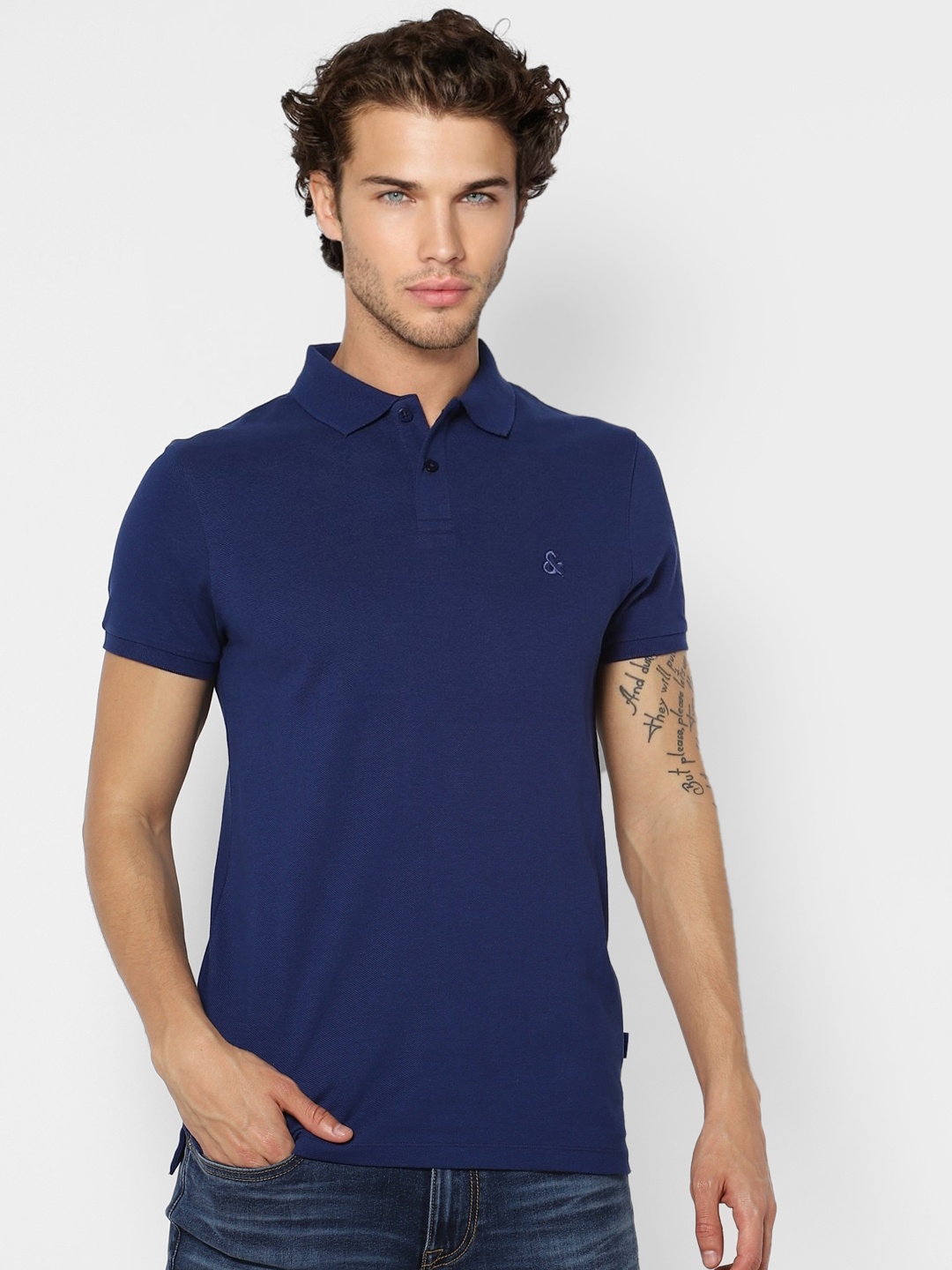 

Jack & Jones Men Navy Blue Solid Polo Collar T-shirt