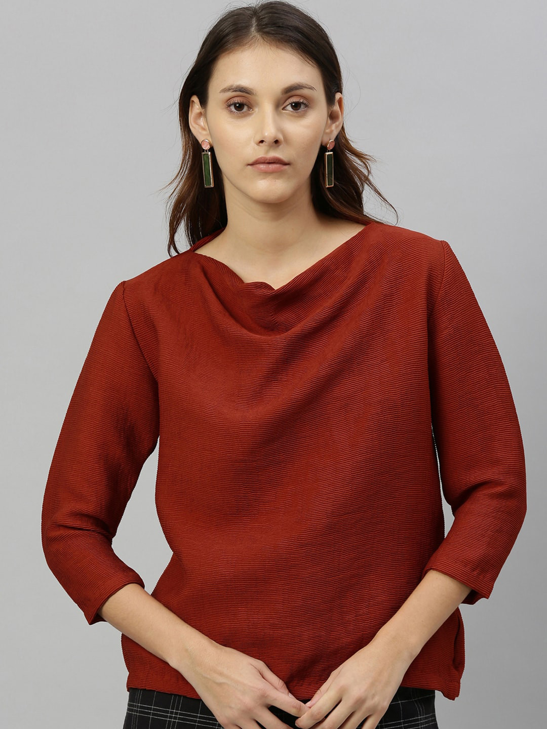 

RAREISM Women Rust Orange Solid Top