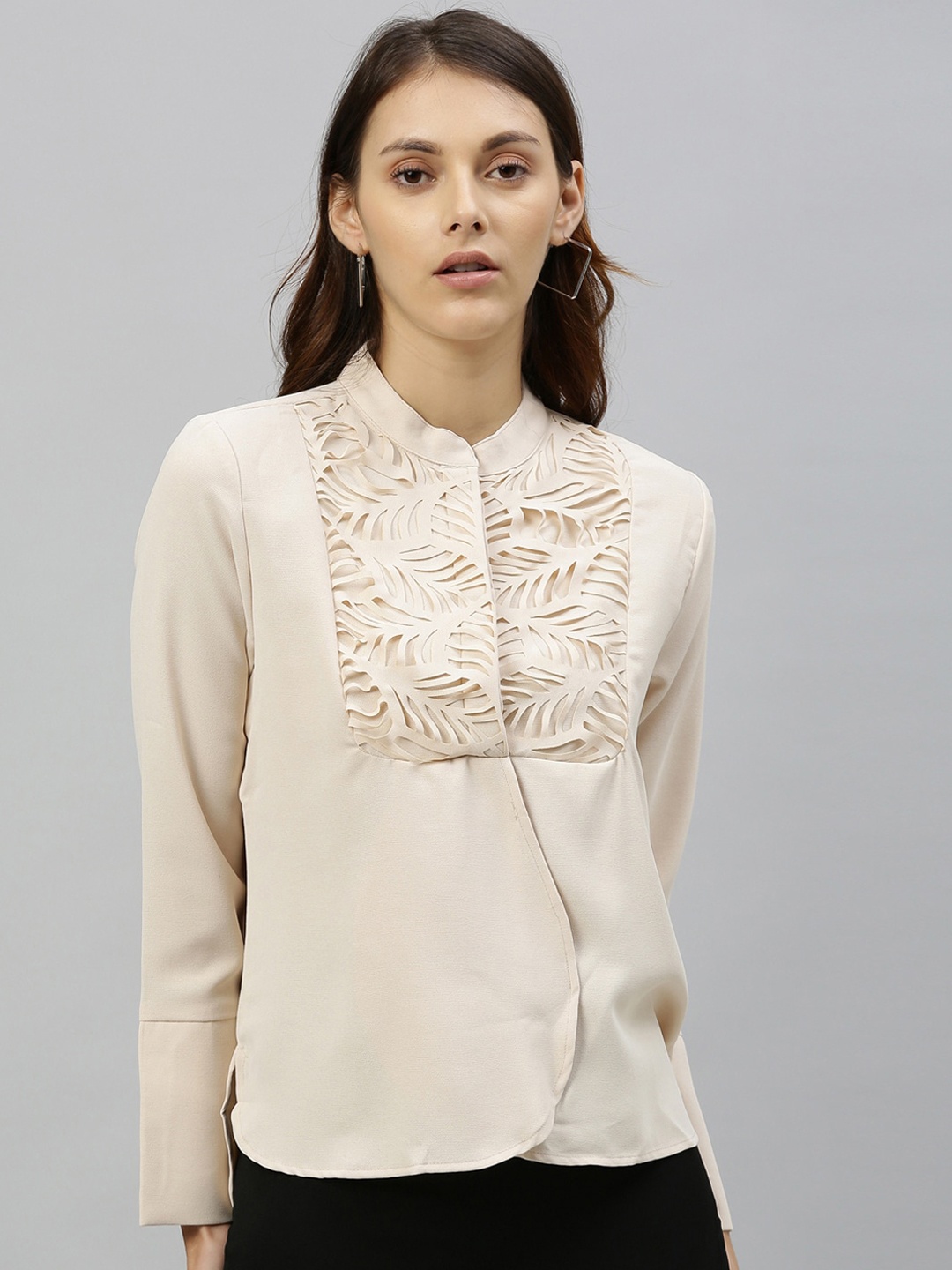 

RAREISM Women Beige Solid Cut Out Top