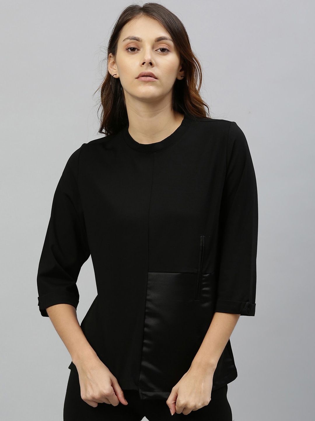

RAREISM Women Black Solid Coated Top