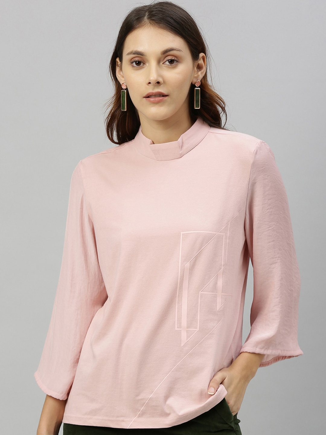 

RAREISM Women Rose Pink Geometric Print Top