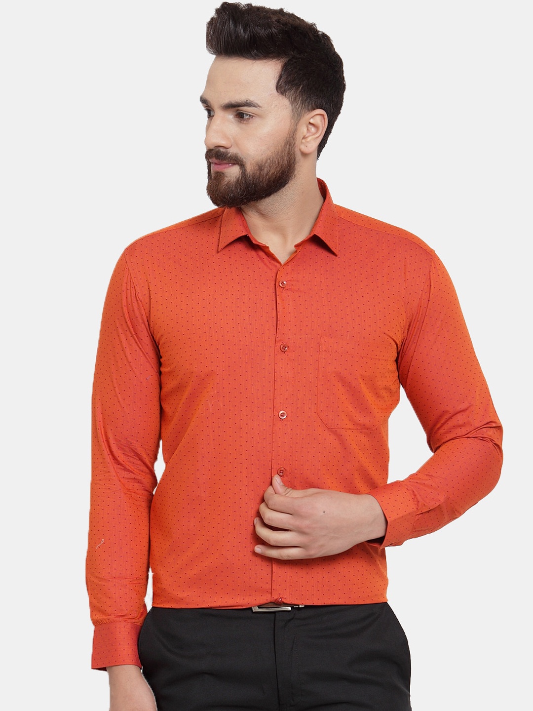 

JAINISH Men Orange Classic Regular Fit Self Design Formal Shirt