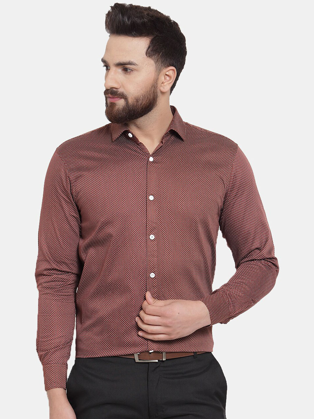 

JAINISH Men Brown & White Regular Fit Printed Formal Shirt