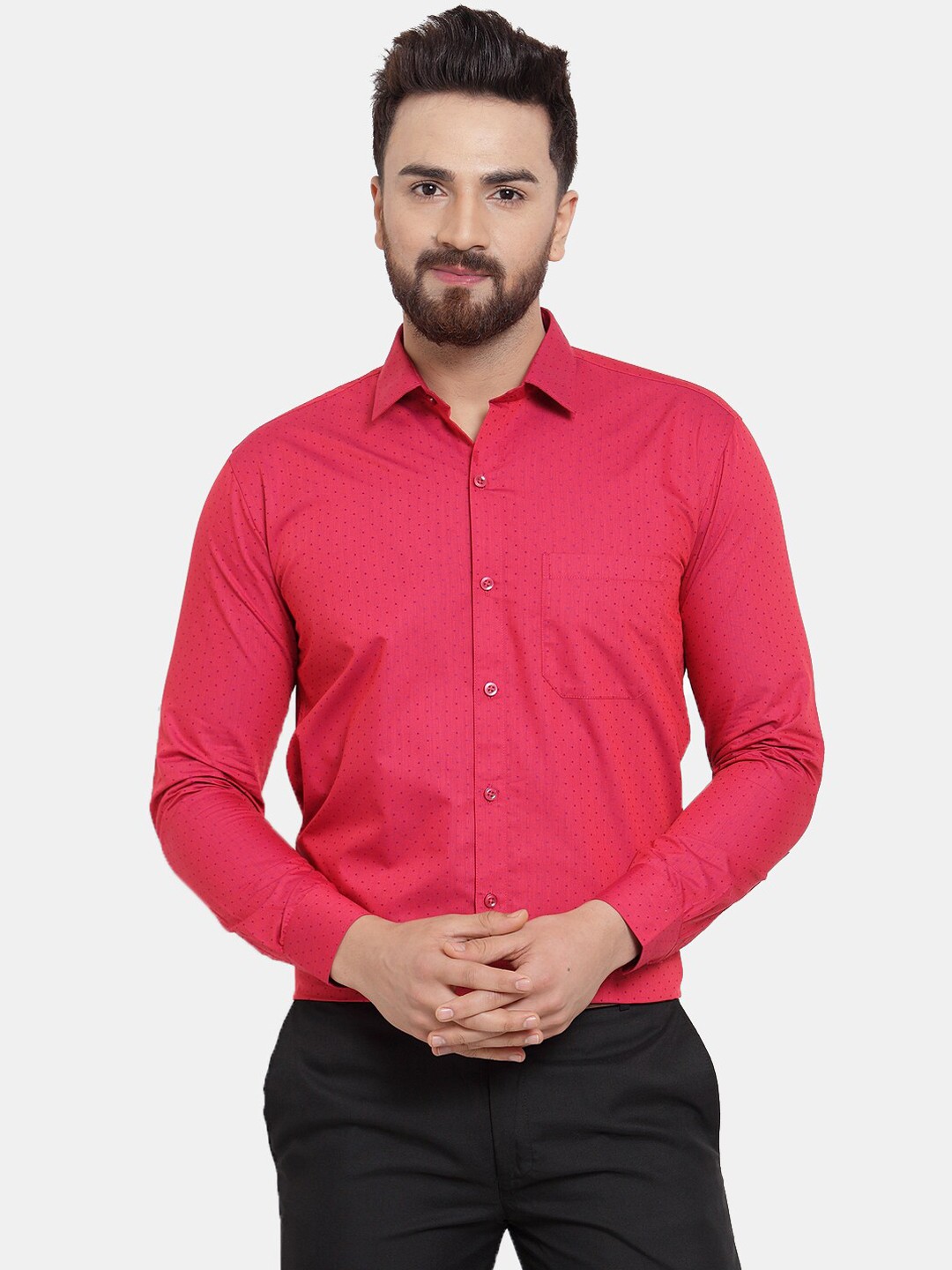 

JAINISH Men Red Classic Regular Fit Self Design Formal Shirt