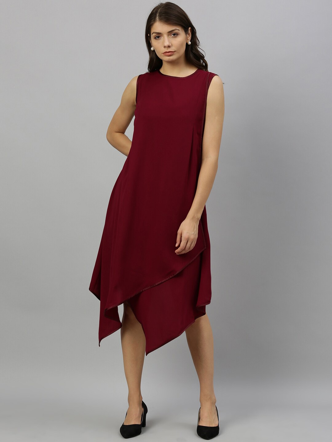 

RAREISM Women Maroon Solid A-Line Dress
