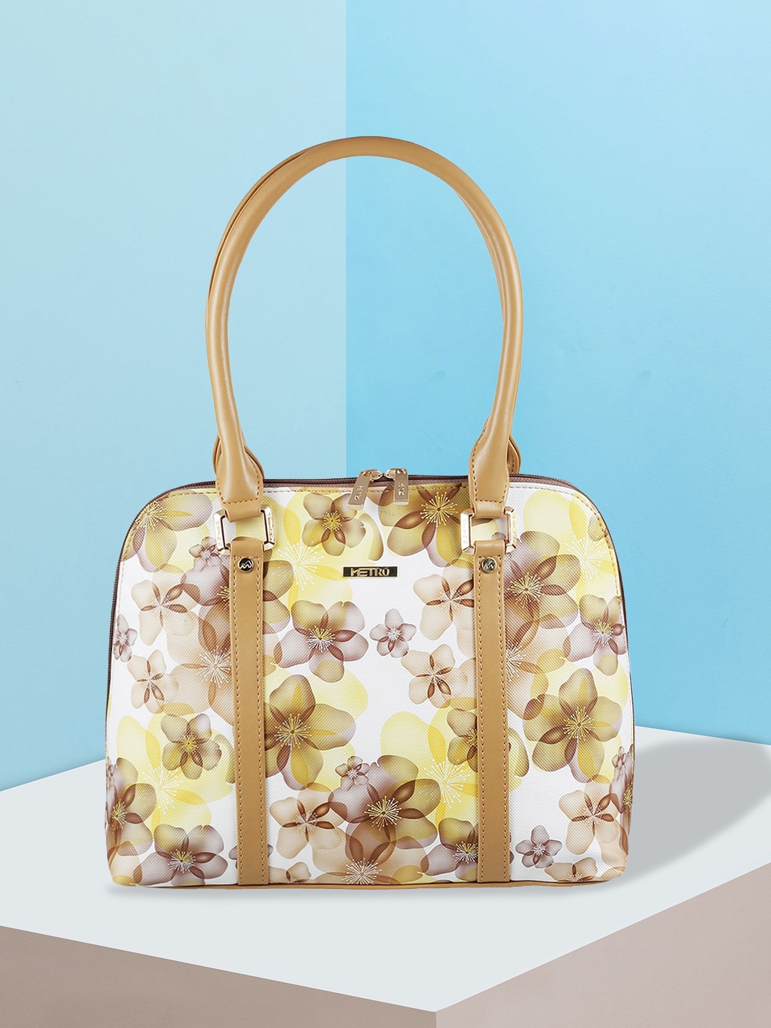 

Metro Yellow & Beige Printed Handheld Bag