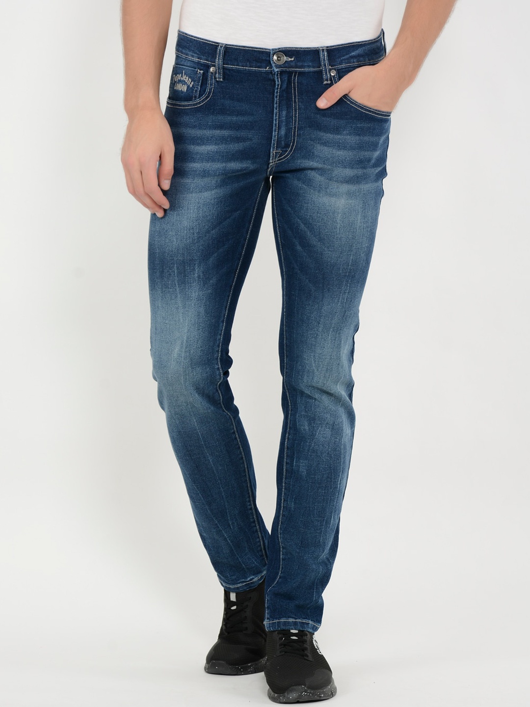 

Pepe Jeans Men Blue Slim Fit Mid-Rise Low Distress Jeans