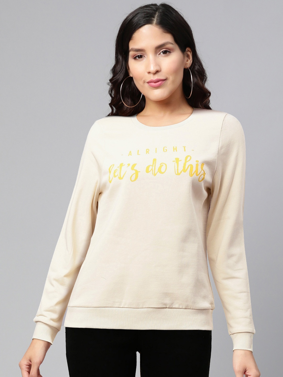 

Vero Moda Women Cream-Coloured & Yellow Printed Sweatshirt