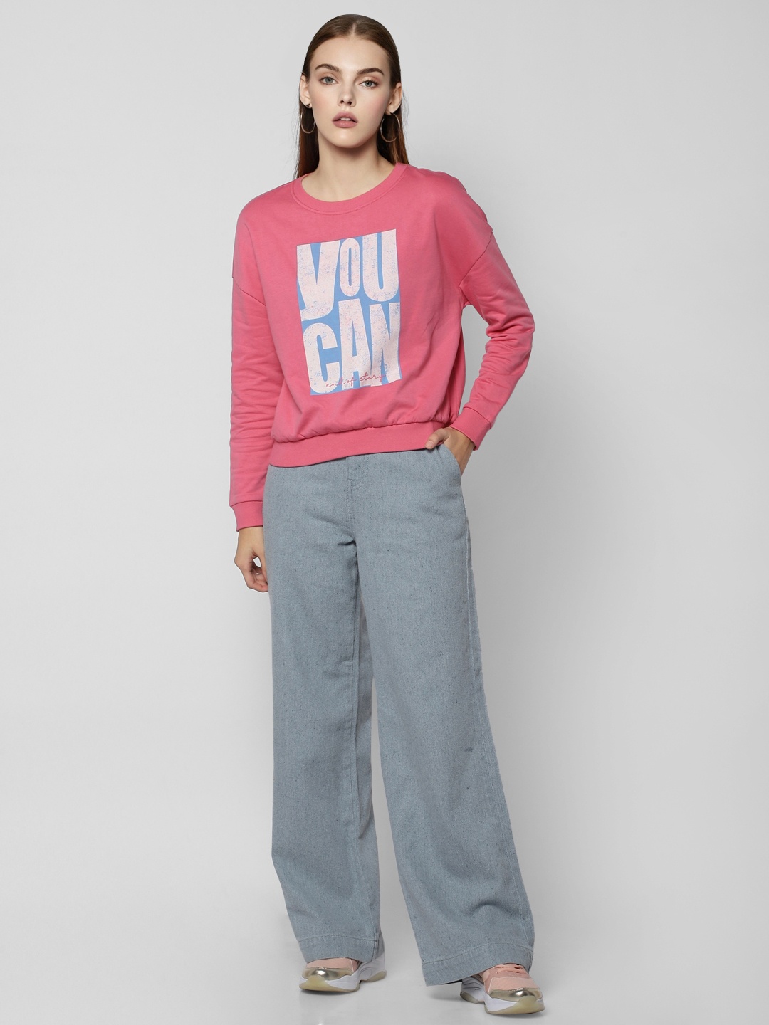 

Vero Moda Women Pink & White Printed Sweatshirt
