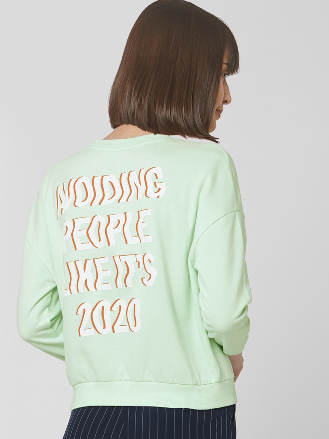 

Vero Moda Women Green & White Printed Sweatshirt