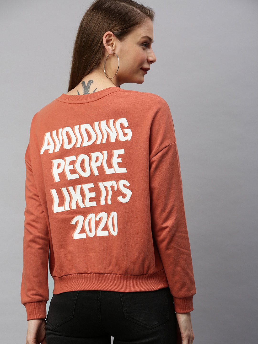 

Vero Moda Women Rust Orange Back Printed Pullover Sweatshirt