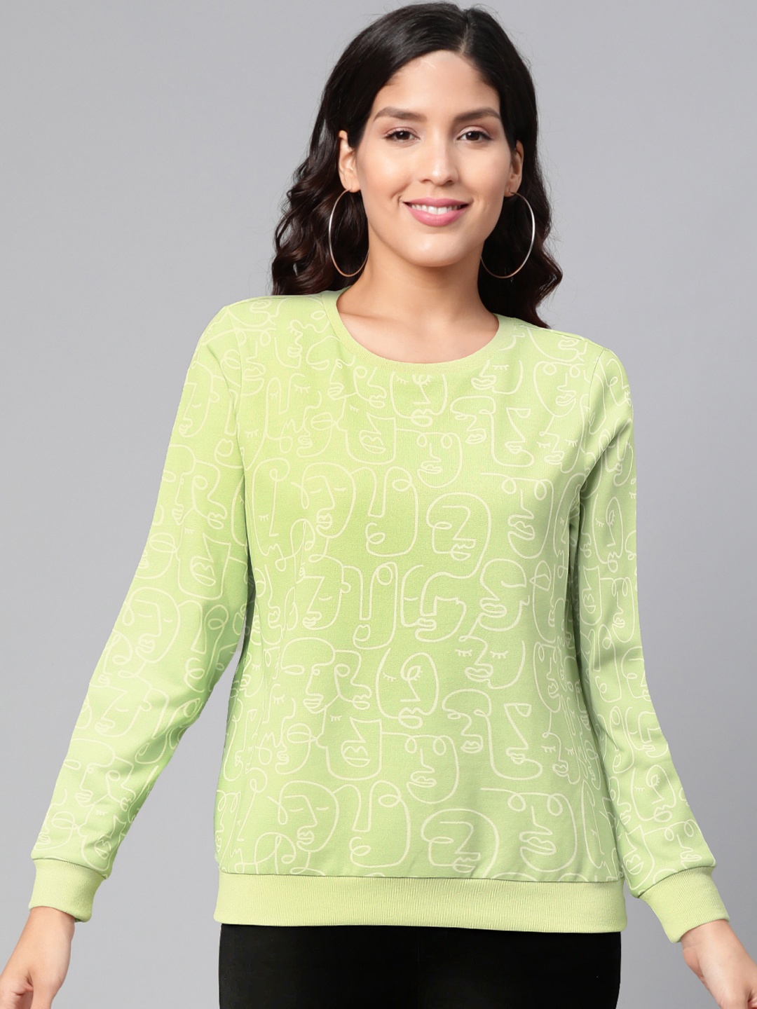 

Vero Moda Women Green & White Printed Sweatshirt