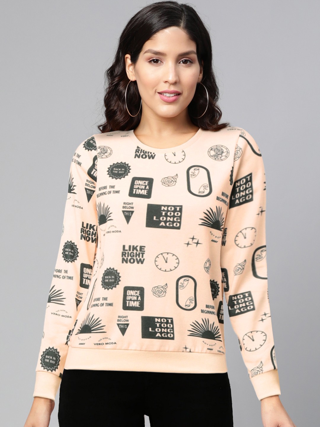 

Vero Moda Women Peach-Coloured & Green Printed Sweatshirt