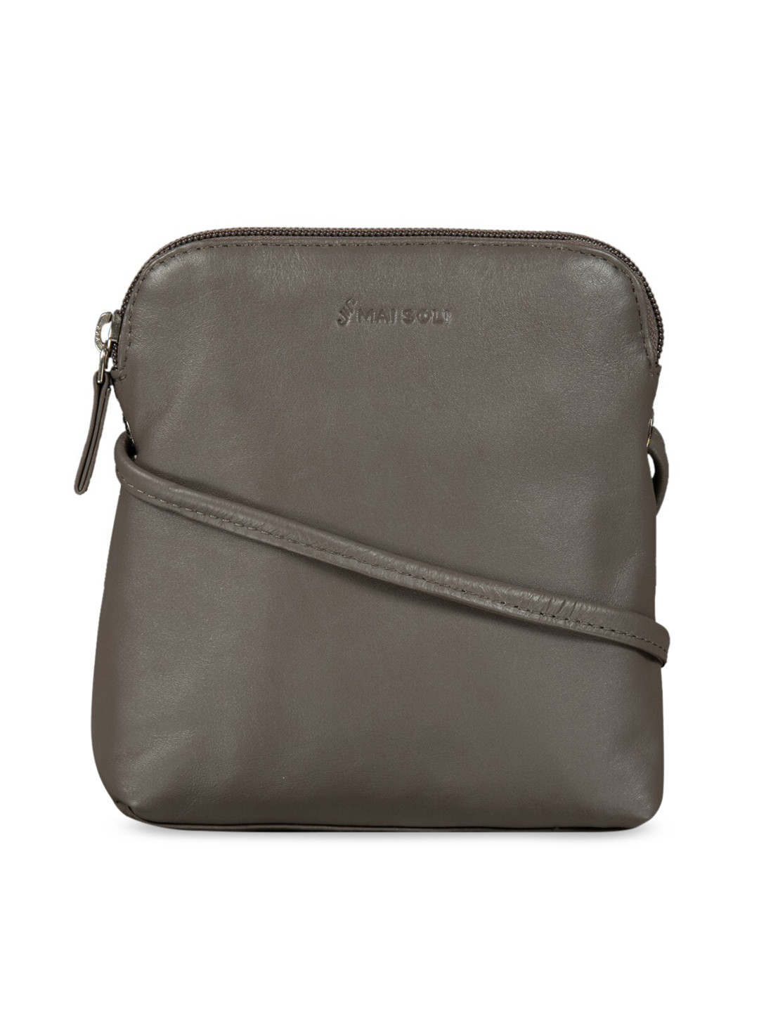 

MAI SOLI Women Charcoal Grey Solid Leather Sling Bag