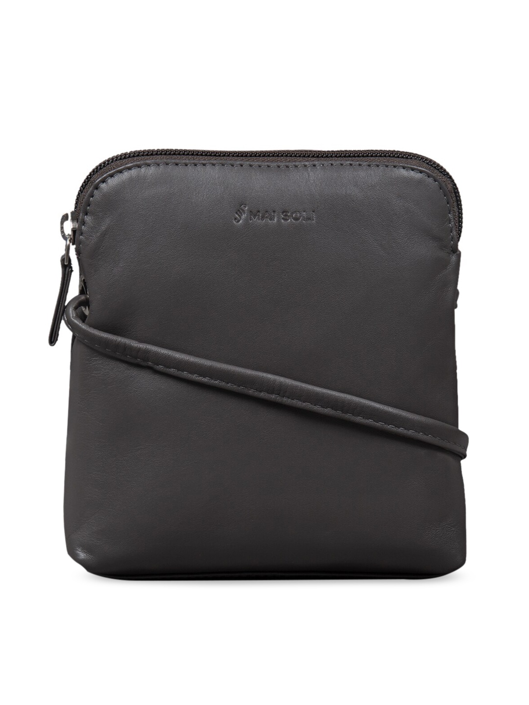

MAI SOLI Women Charcoal Grey Solid Leather Sling Bag