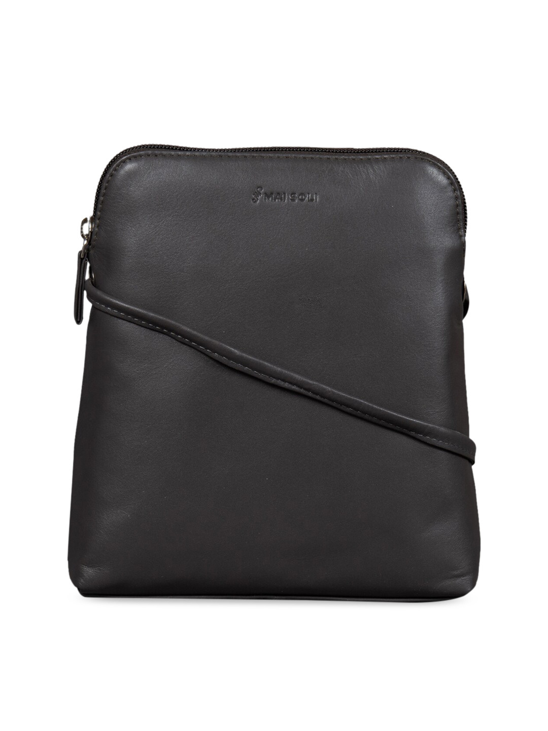 

MAI SOLI Women Charcoal Grey Solid Leather Sling Bag