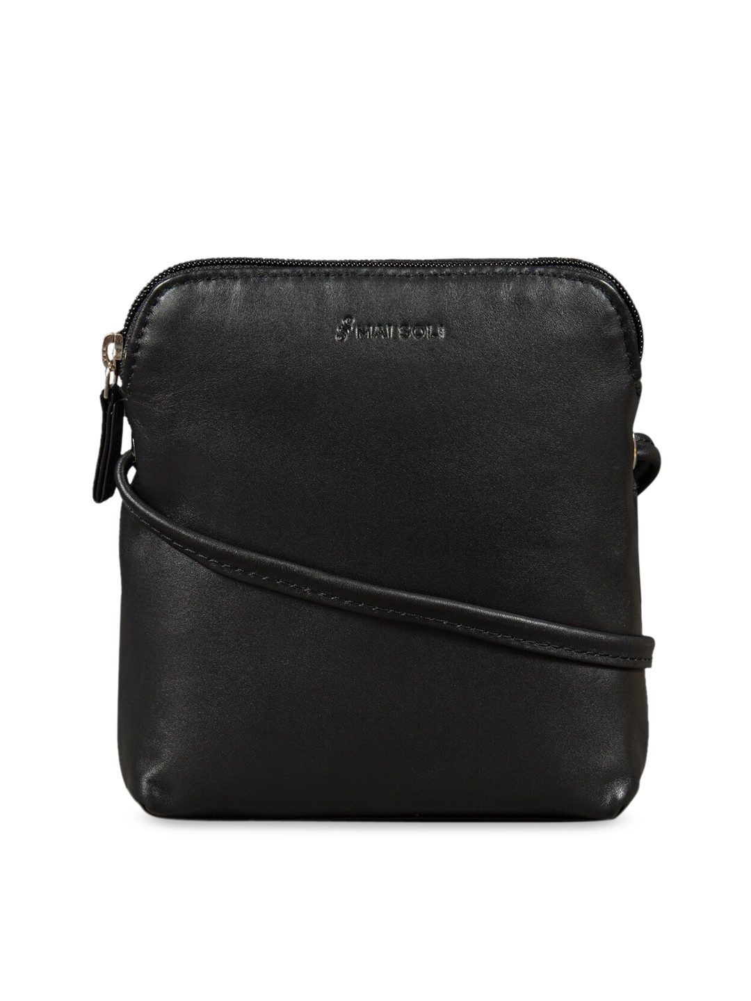 

MAI SOLI Women Black Solid Leather Sling Bag