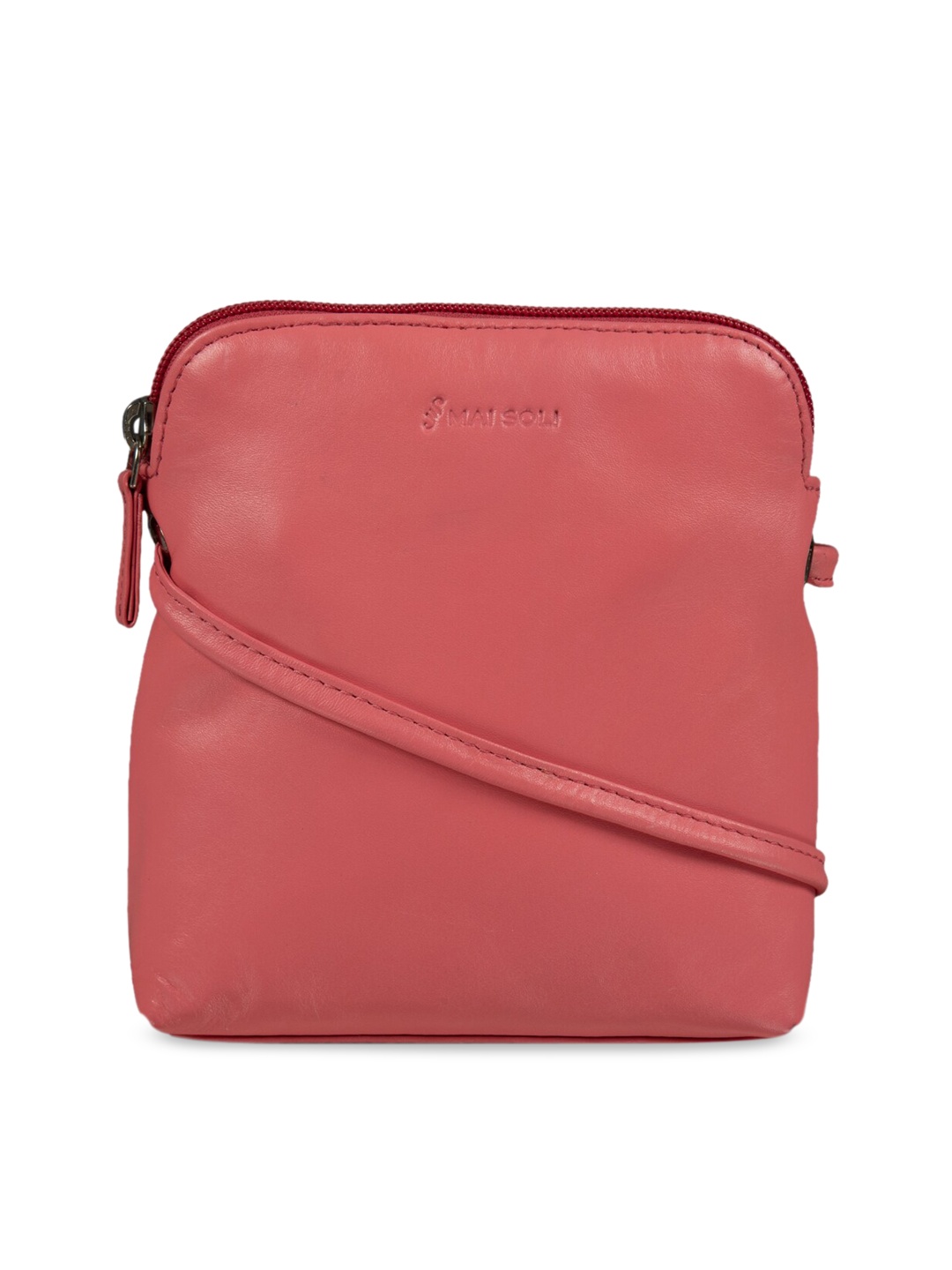 

MAI SOLI Women Coral Pink Solid Leather Sling Bag