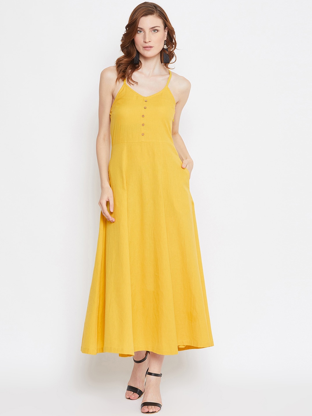 

Zastraa Women Yellow Solid Maxi Dress