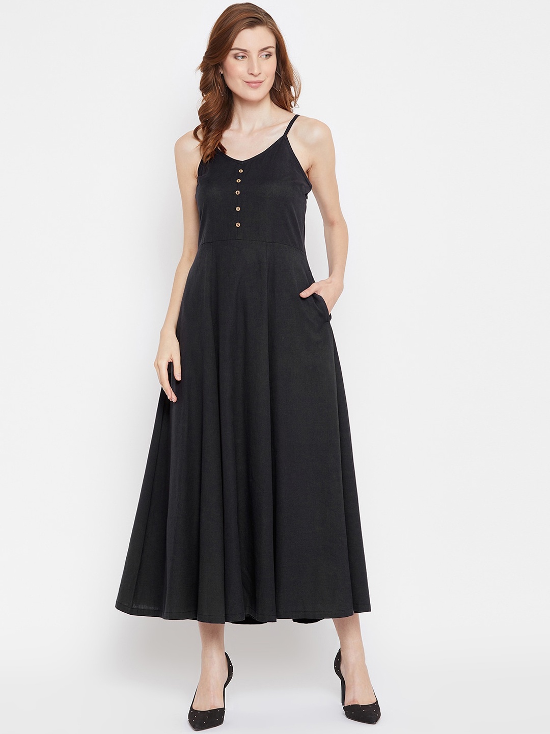 

Zastraa Women Black Solid Maxi Dress