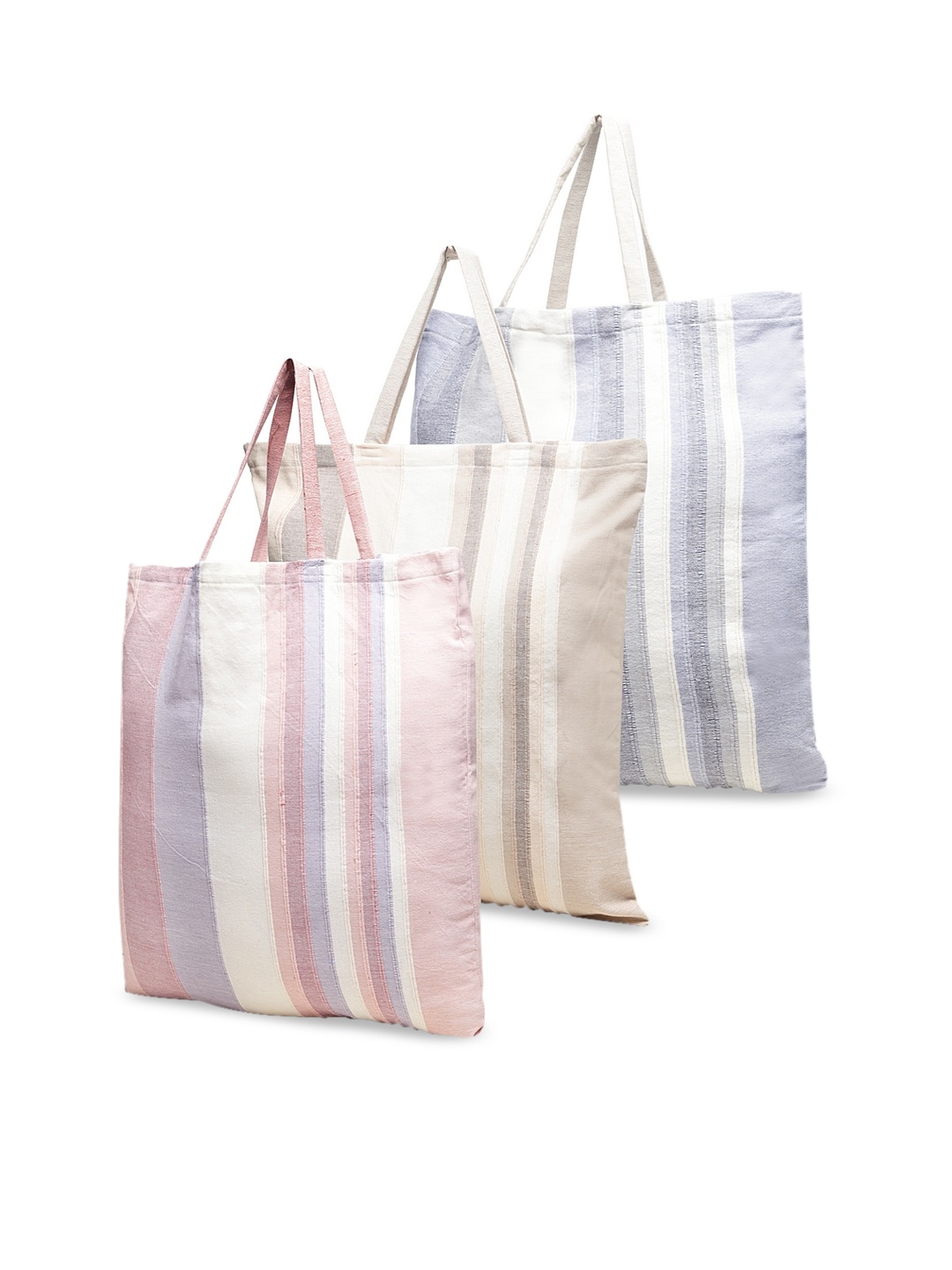 

KLOTTHE Set of 3 Striped Tote Bag, Pink
