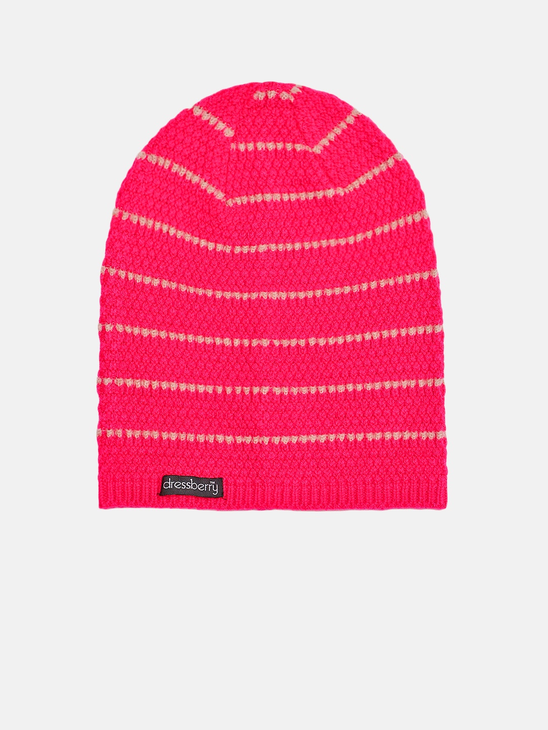 

DressBerry Women Pink & White Self Design Beanie