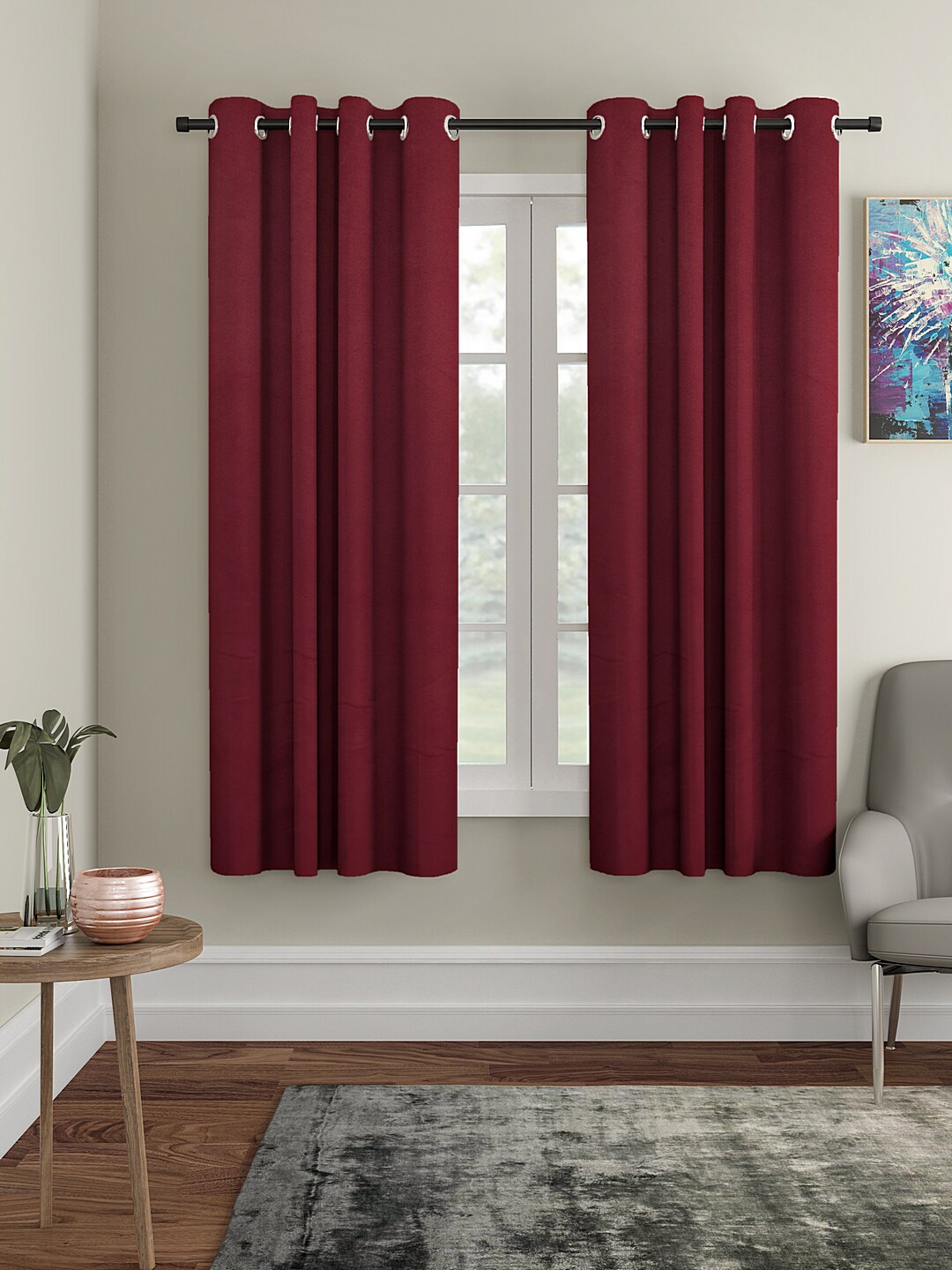 

Cortina Maroon 2 Pieces Solid Black Out Window Curtains
