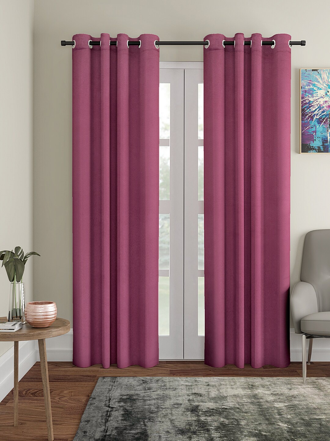 Cortina Mauve 2 Pieces Solid Black Out Door Curtains