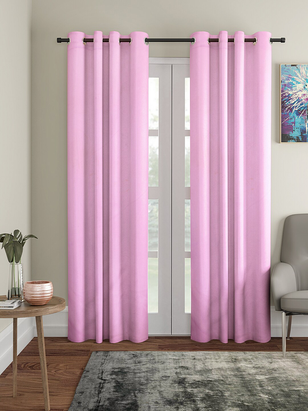 

Cortina Pink 2 Pieces Solid Black Out Long Door Curtains