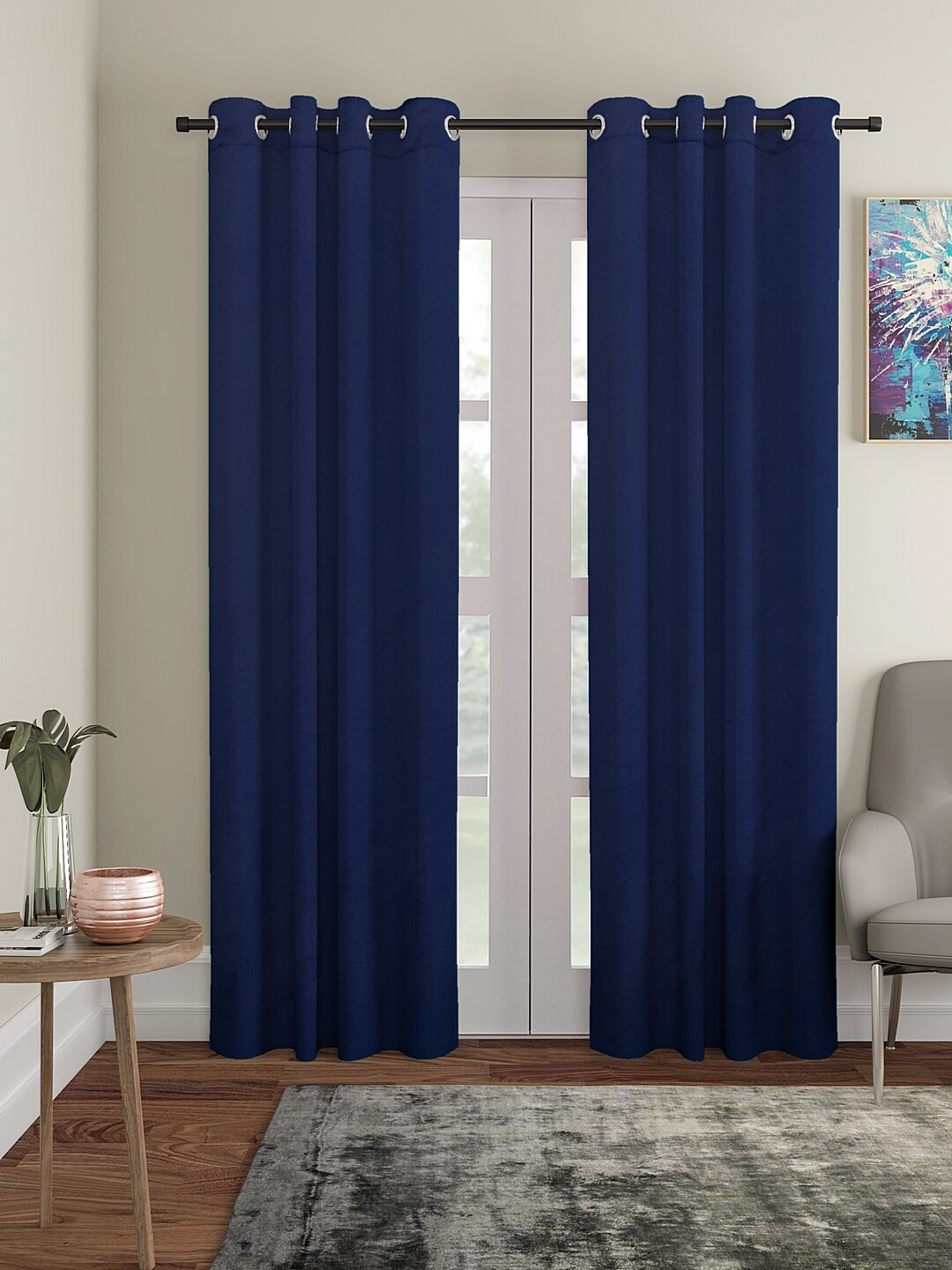

Cortina Navy Blue 2 Pieces Solid Black Out Door Curtains