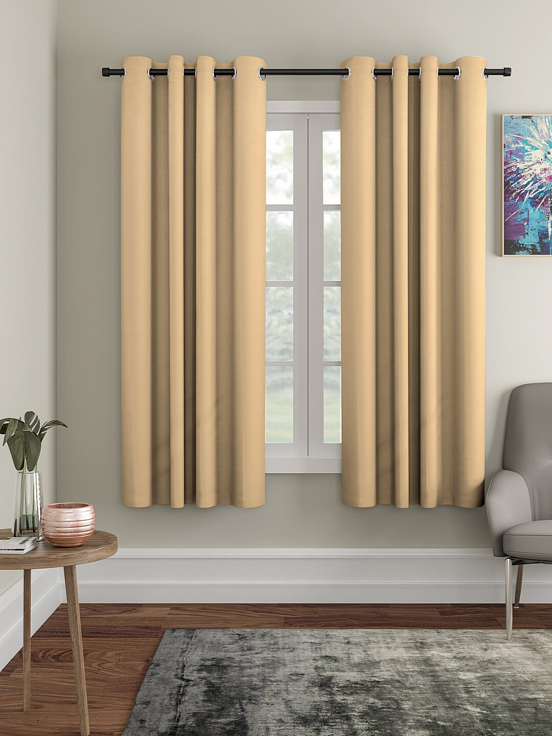 

Cortina Beige 2 Pieces Solid Black Out Window Curtains