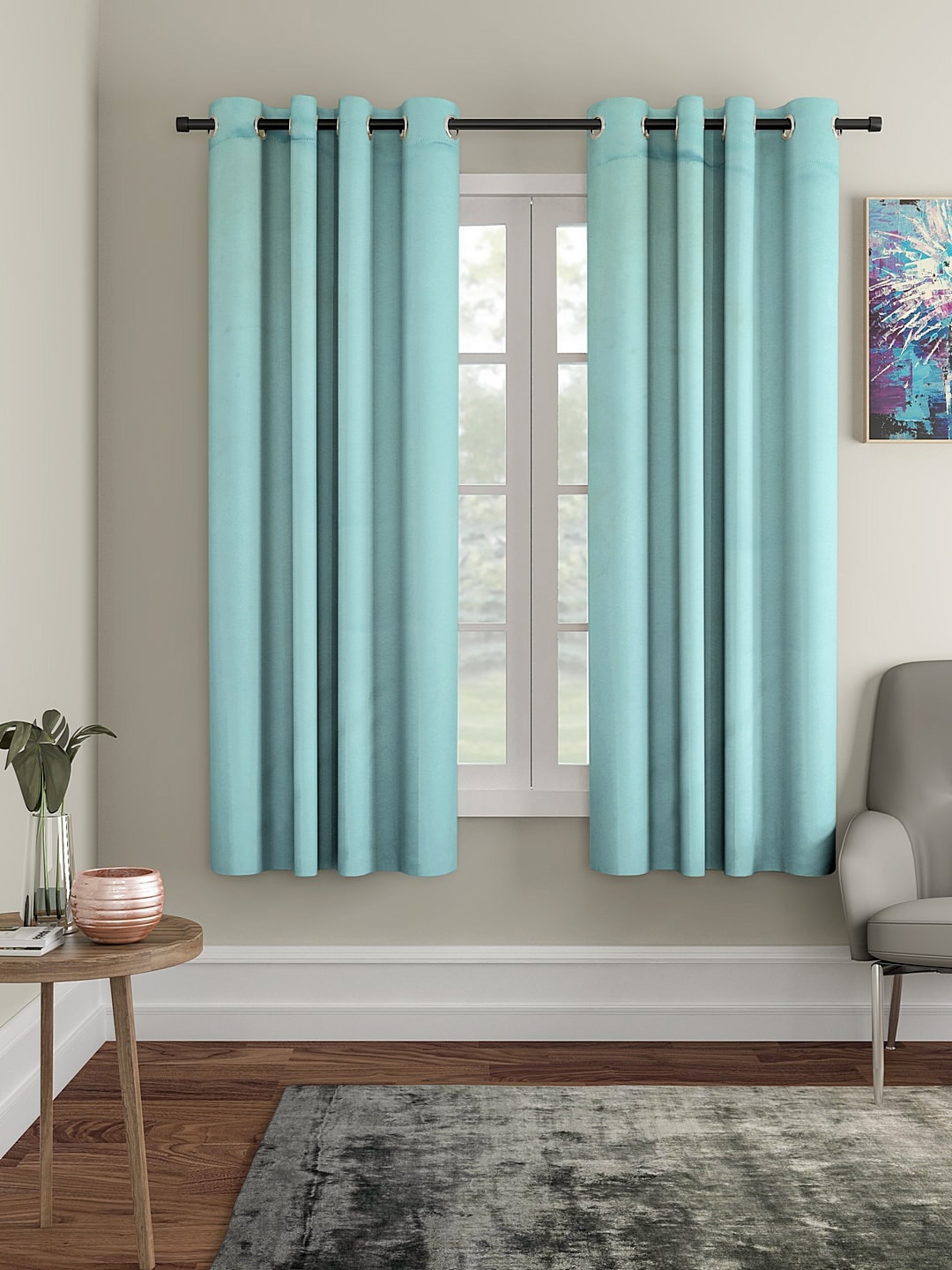 

Cortina Blue 2 Pieces Solid Black Out Window Curtains