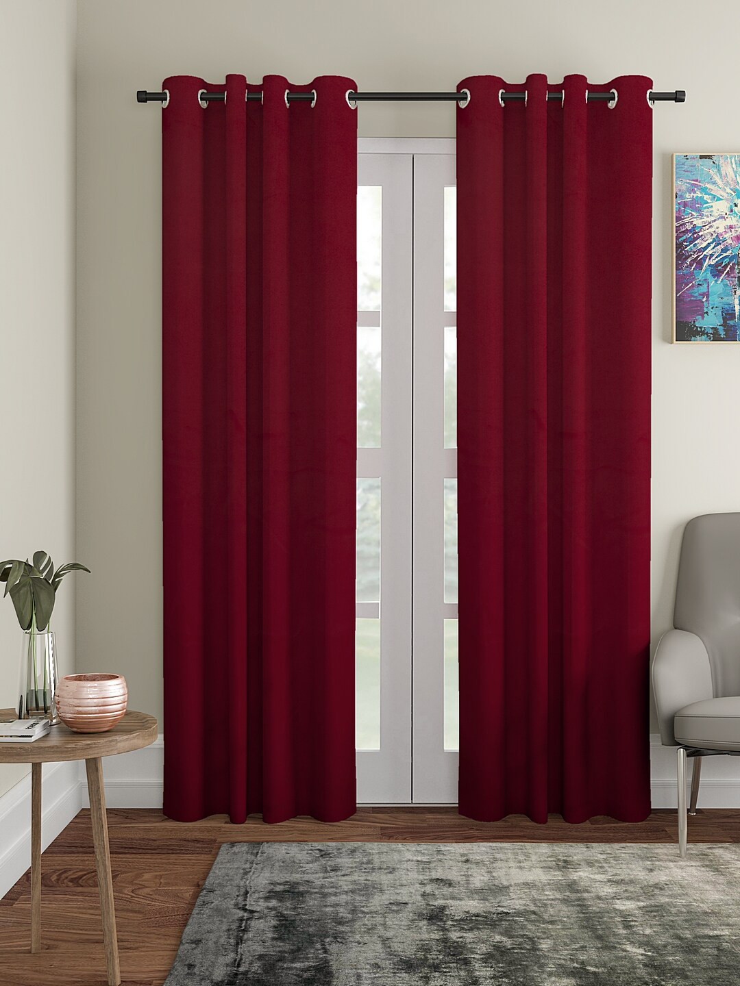 

Cortina Maroon 2 Pieces Solid Black Out Long Door Curtains