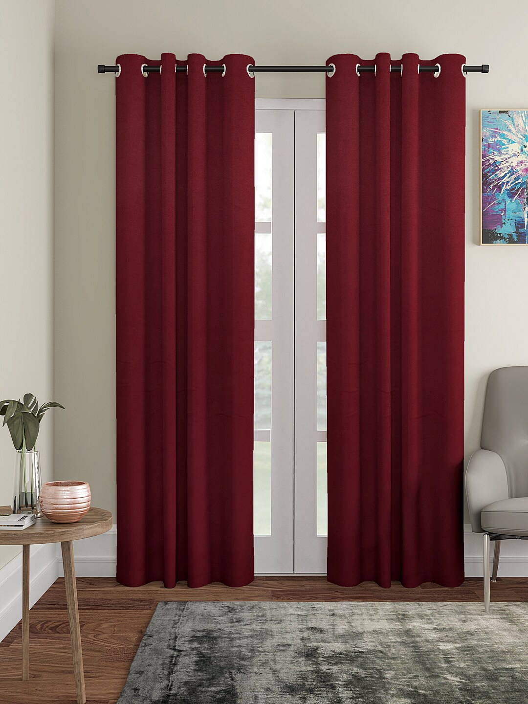 

Cortina Maroon 2 Pieces Solid Black Out Door Curtains