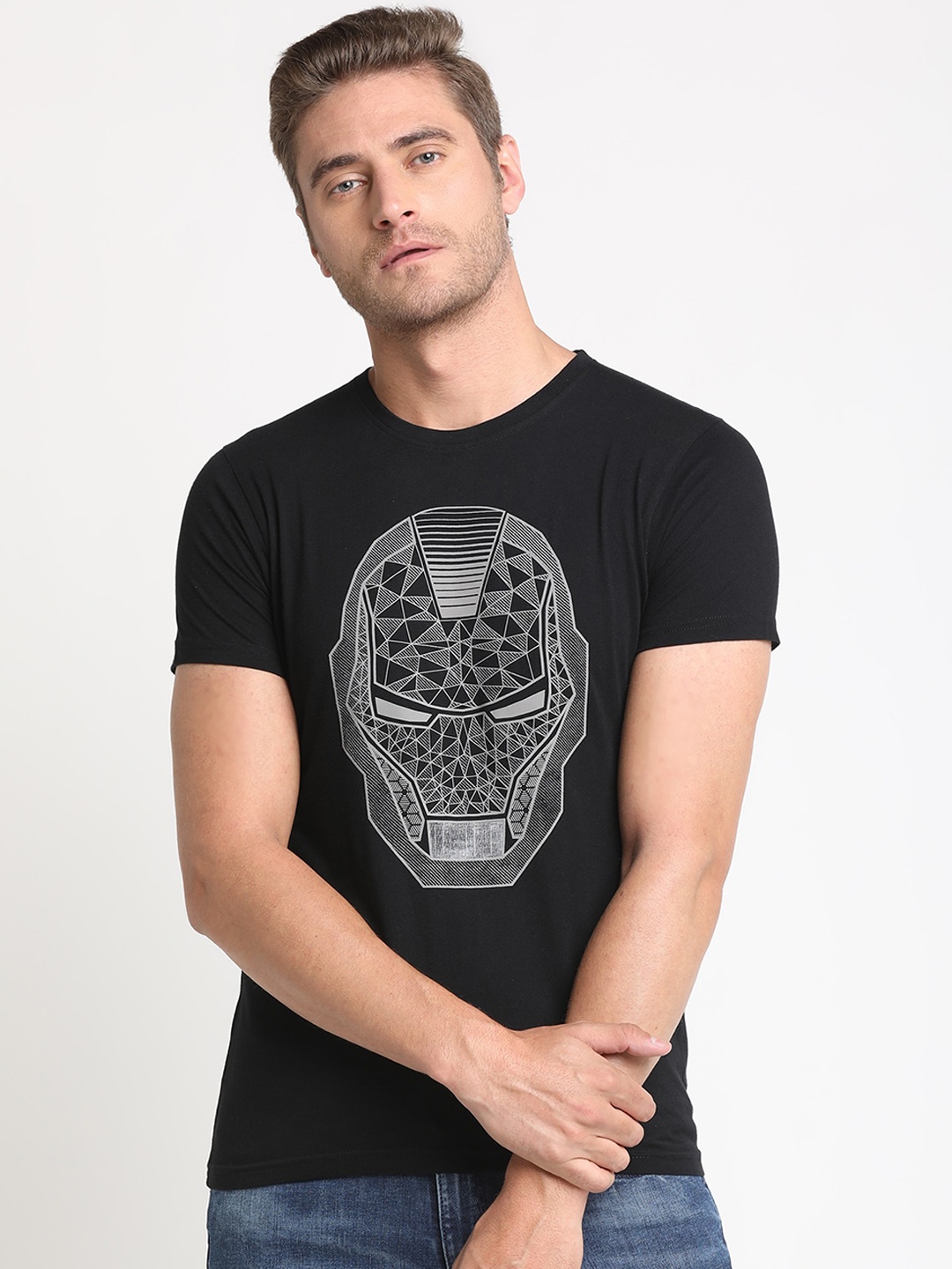 

Pepe Jeans Men Black & Grey Iron Man Printed Round Neck T-shirt