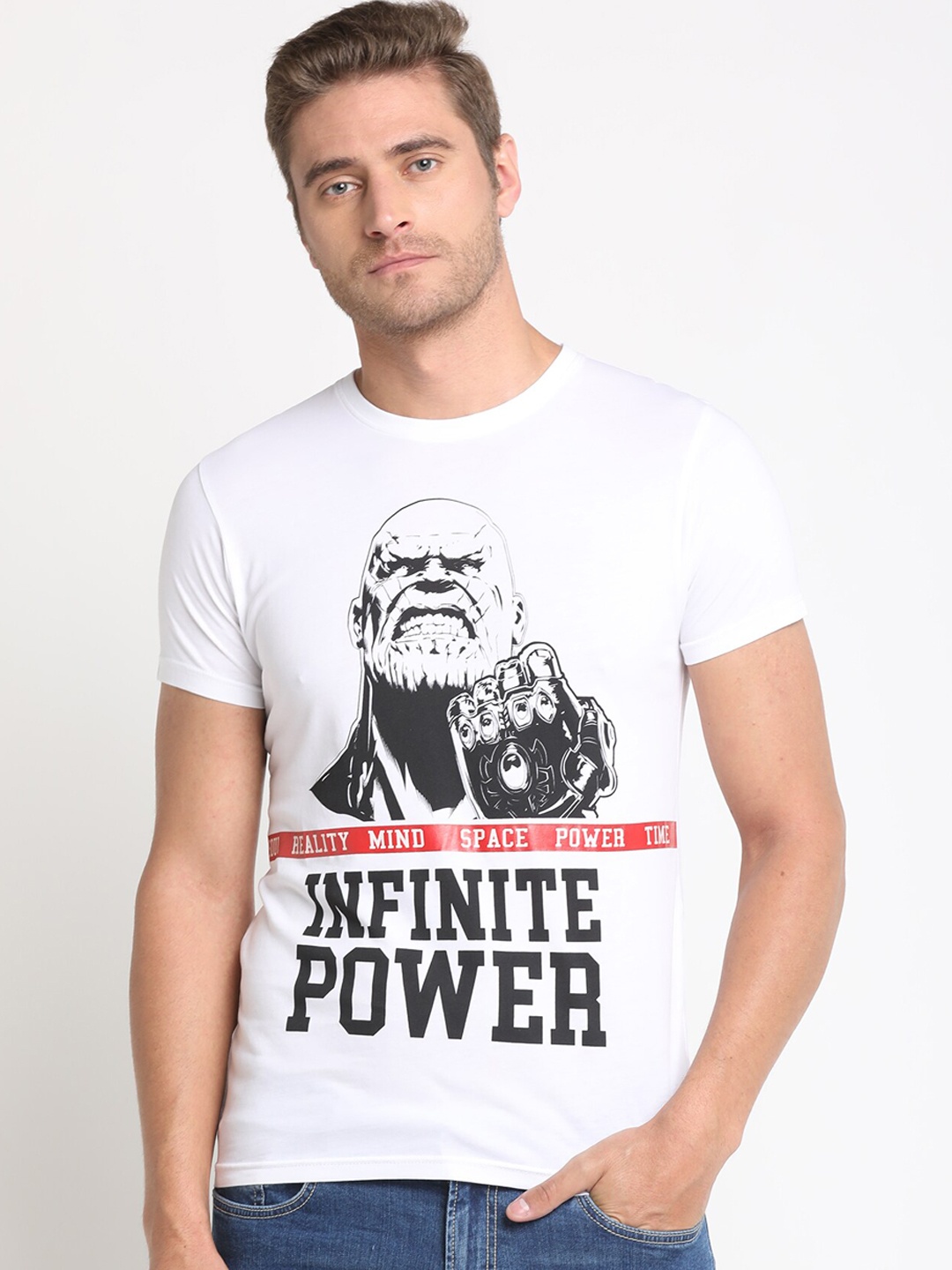 

Pepe Jeans Men White & Black Thanos Printed Round Neck T-shirt