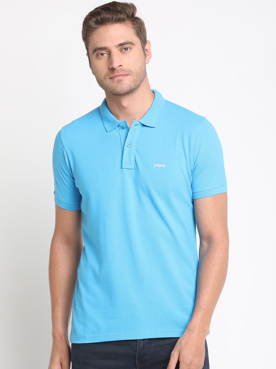 

Pepe Jeans Men Blue Solid Polo Collar T-shirt