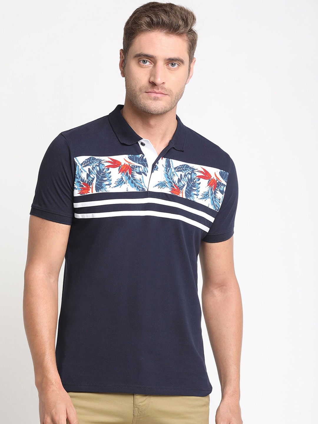 

Pepe Jeans Men Navy Blue & White Colourblocked Polo Collar T-shirt