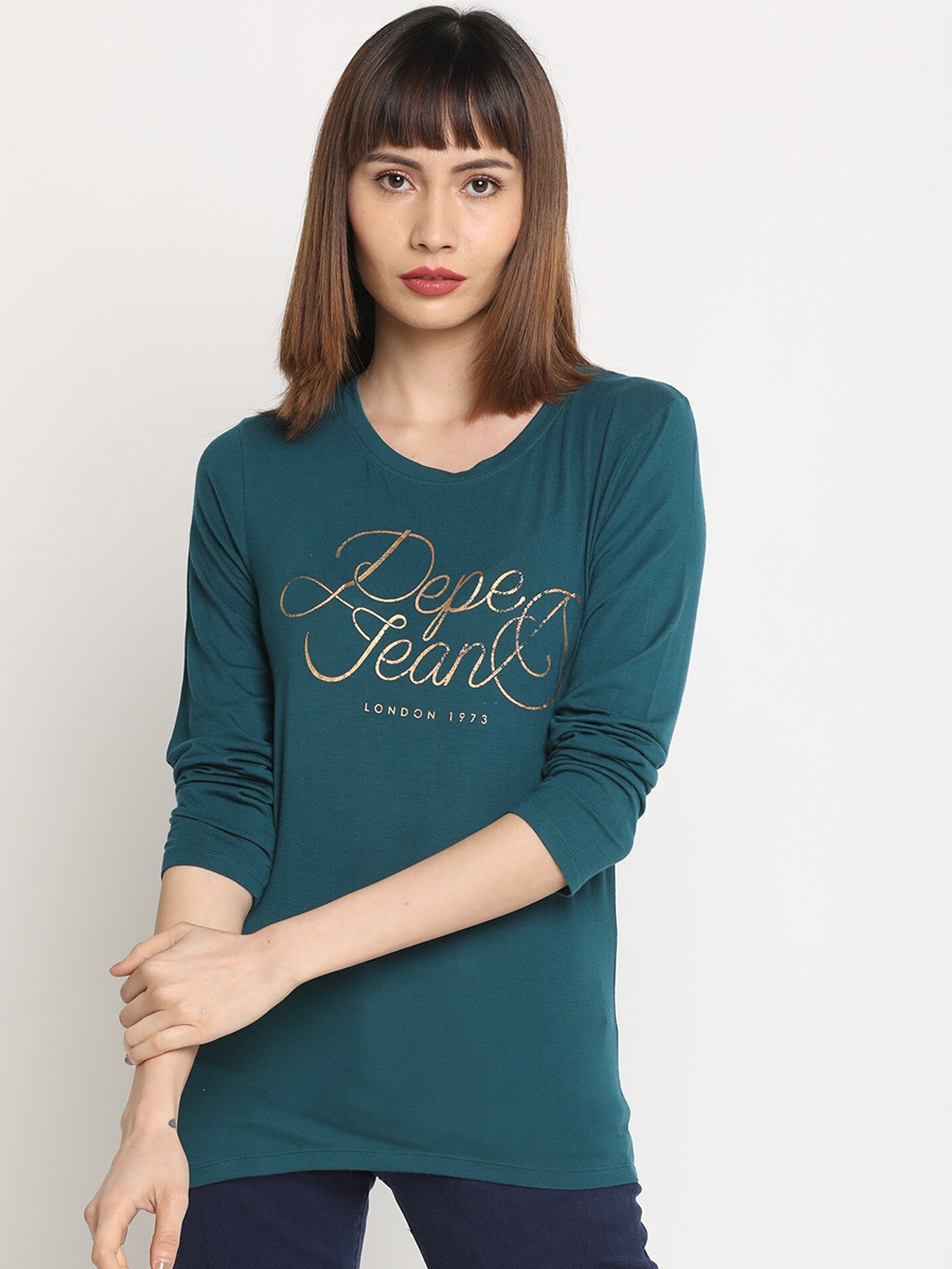 

Pepe Jeans Women Teal Green Printed Round Neck T-shirt