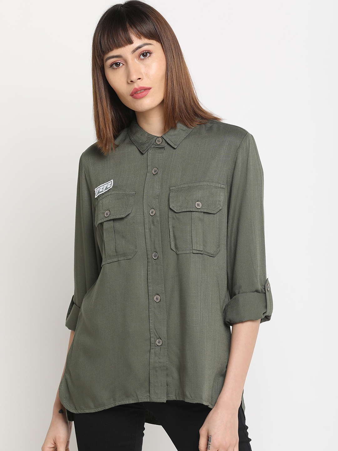 

Pepe Jeans Women Olive Green Regular Fit Solid Casual Shirt