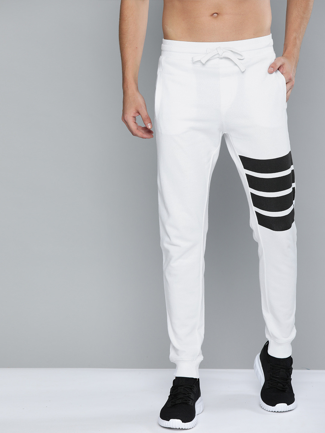 

Harvard Men White Straight Fit Solid Joggers with Striped Detail