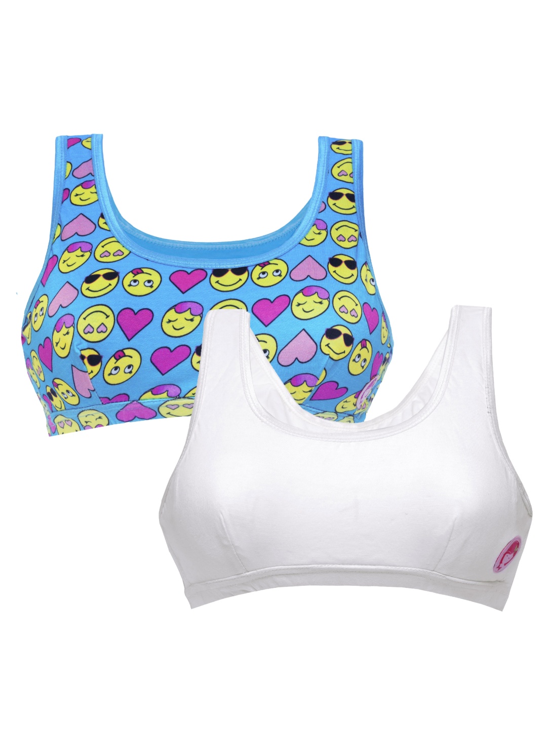 

Girls Pack Of 2 Double Layer Premium Cotton Non-Wired Non Padded Beginners Bra DCBR6202/xxxs, Blue